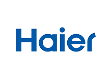 Логотип Haier - международного бренда, известного своими инновационными решениями в области бытовой и климатической техники, включая кондиционеры, стиральные машины и холодильники.